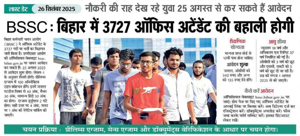 BSSC ऑफिस अटेंडेंट भर्ती